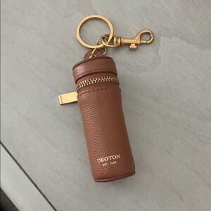 Oroton Tan Leather Key Pouch with Gold Accents lipstick holder
